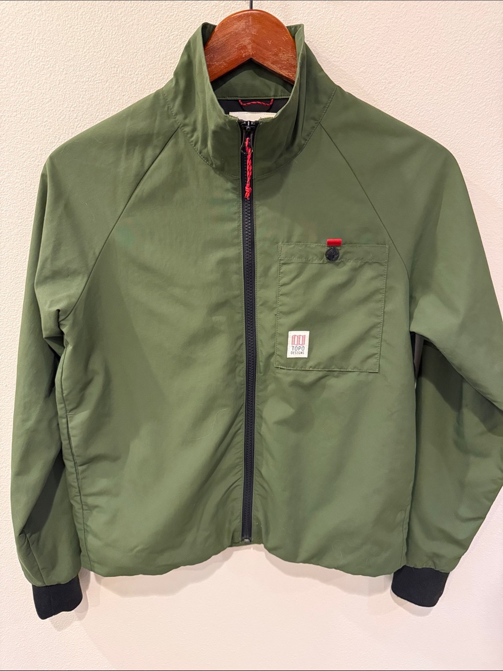 Topo Designs Women’s Wind Olive Green Jacket with Black Trim